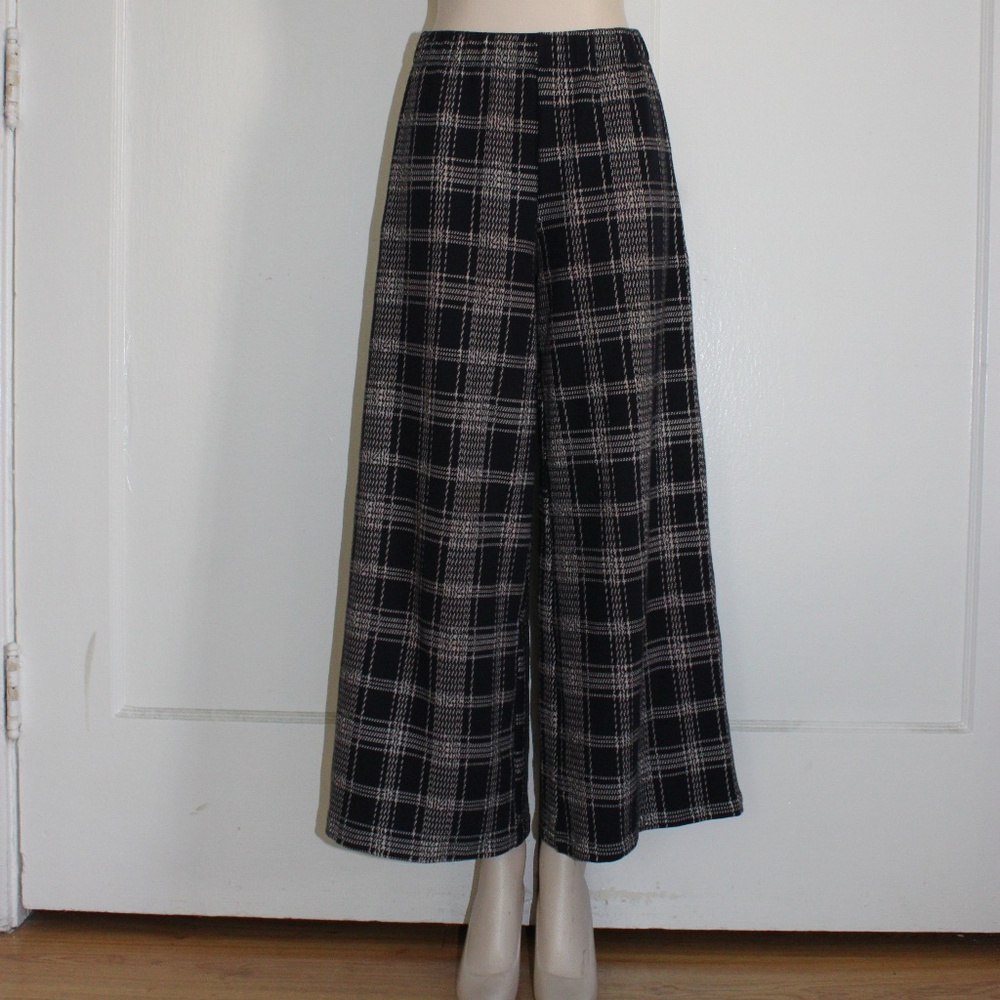 Zara Plaid Knit Trousers Palazzo Pant